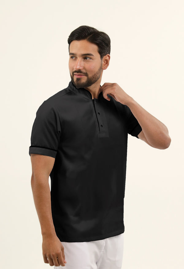 Camisa Antifluido Hombre Manga Corta Negro | Uniforme Cocina