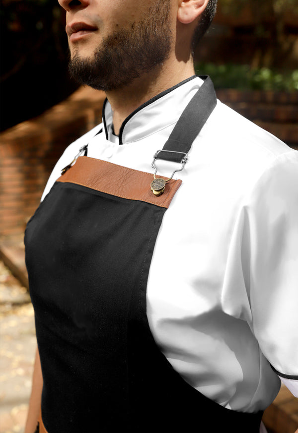 Delantal Peto Dril Negro con Cuerina | Uniforme Cocina