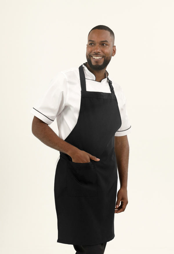 Delantal Peto Antifluido Negro | Uniforme Cocina