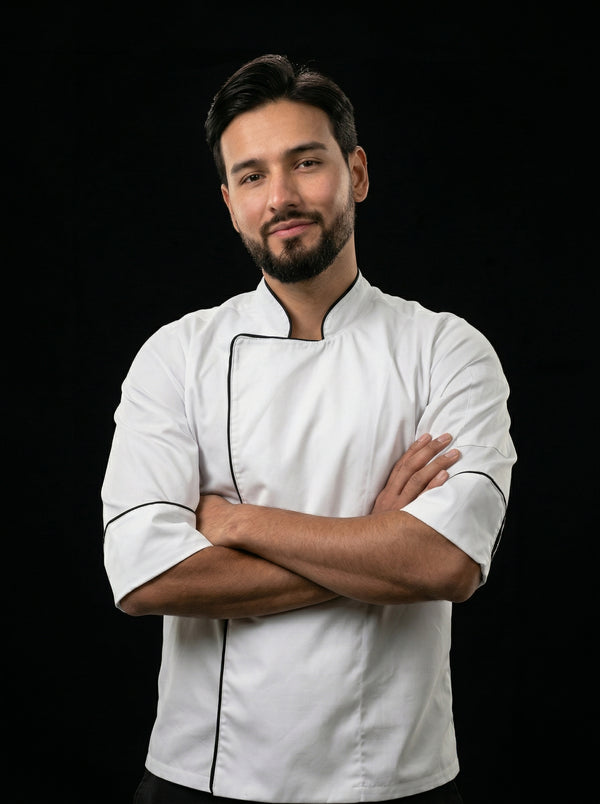 Chaqueta de Chef Manga 3/4 en Gabardina Blanco | Cocina Profesional Hombre