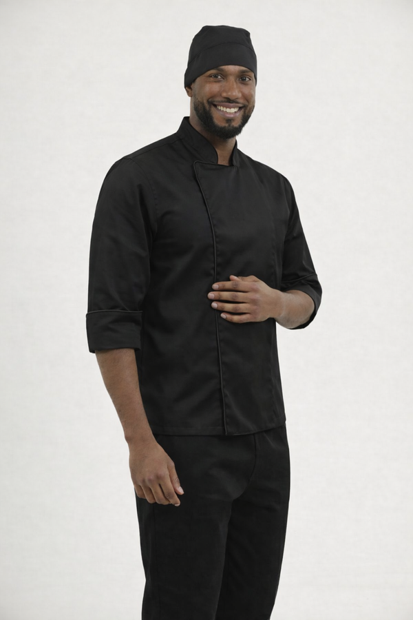Combo Chef Chaqueta Negra, Pantalón Negro y Cofia Negra Hombre | Uniforme Profesional