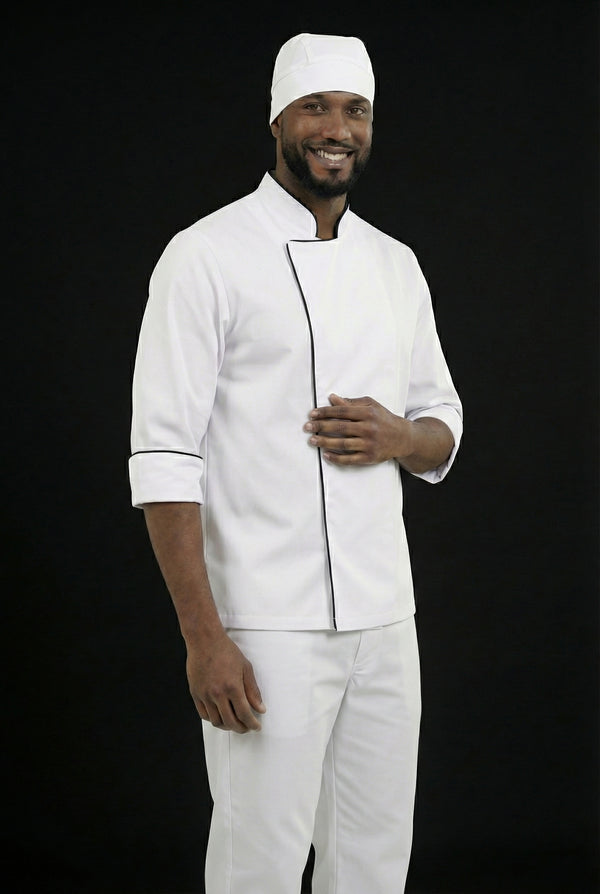 Combo Chef Chaqueta Blanca, Pantalón Blanco y Cofia Blanca Hombre | Uniforme Profesional