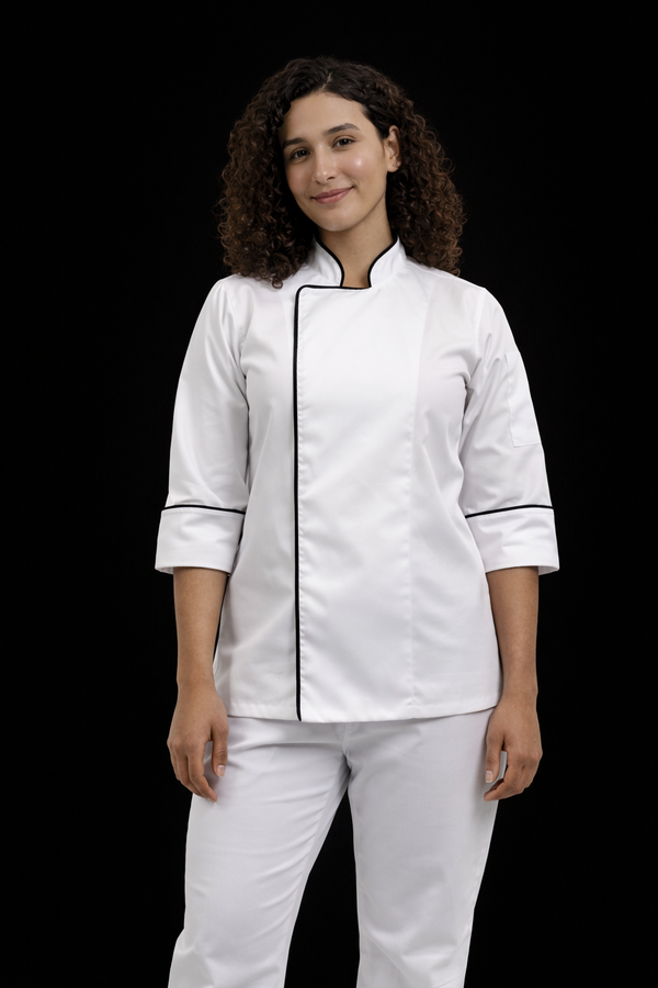 Combo Chef Chaqueta Blanca y Pantalón Blanco Mujer | Uniforme Profesional