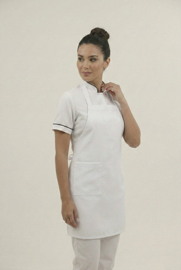 Combo Camisa Antifluido Blanca, Pantalón Antifluido Blanco y Delantal Antifluido Mujer | Uniforme Profesional