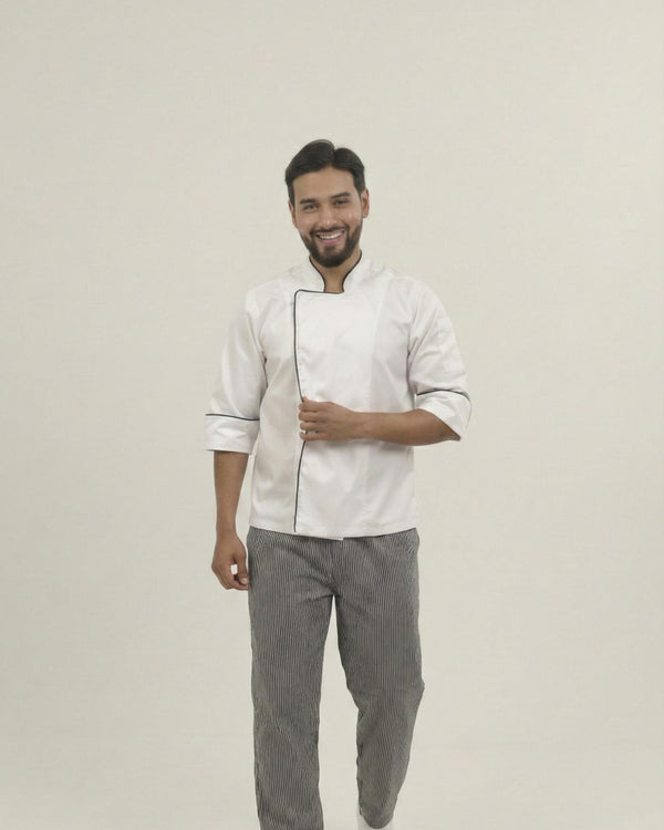 Combo Chef Chaqueta Blanca y Pantalón de Rayas Hombre | Uniforme Profesional