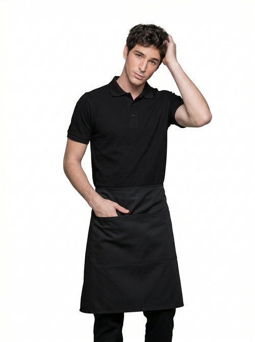 Camisa Polo Negra, Pantalón y Delantal Media Cintura Negro Hombre | Uniforme Profesional
