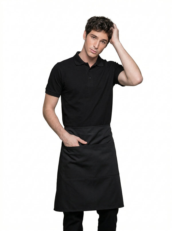 Camisa Polo Negra, Pantalón y Delantal Media Cintura Negro Hombre | Uniforme Profesional