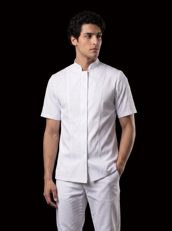 Combo Chef Camisa Gabardina Blanca y Pantalón Antifluido Blanco Hombre | Uniforme Profesional