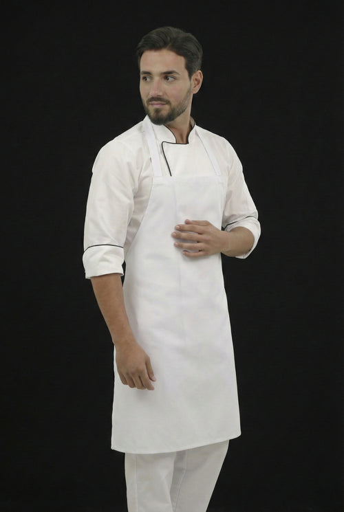 Combo Chef Chaqueta Blanca, Pantalón Blanco y Delantal Blanco Hombre | Uniforme Profesional