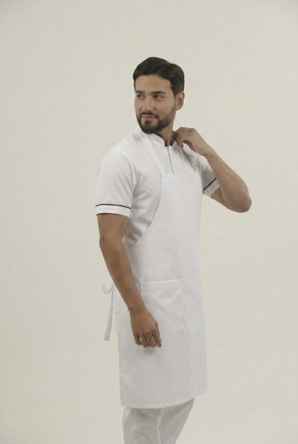 Combo Camisa Antifluido Blanca, Pantalón Antifluido Blanco y Delantal Antifluido Hombre | Uniforme Profesional