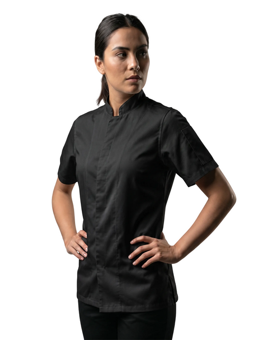 Camisa de Chef Manga Corta en Gabardina Negra | Cocina Profesional