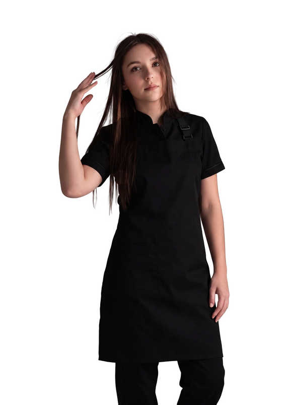 Combo Camisa Antifluido Negra, Pantalón Antifluido y Delantal Antifluido Negro Mujer | Uniforme Profesional