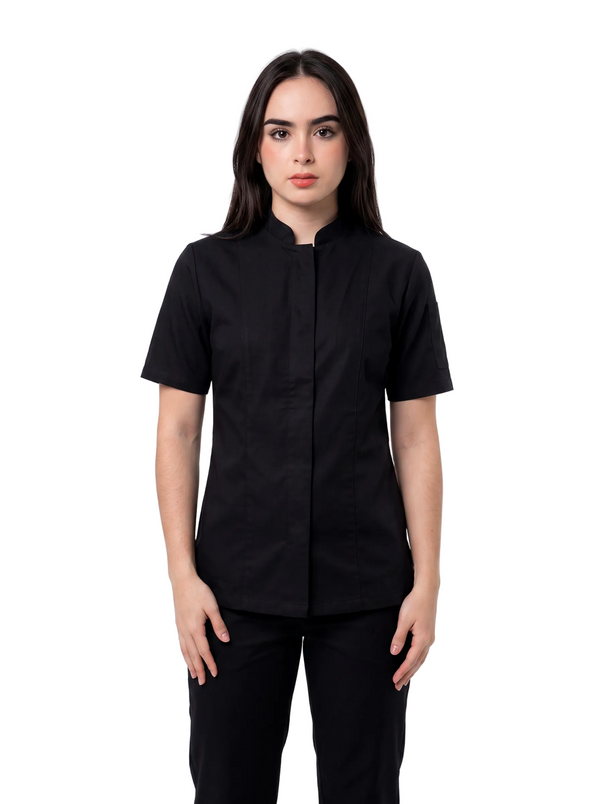 Combo Chef Camisa Gabardina Negra y Pantalón Antifluido Negro Mujer| Uniforme Profesional