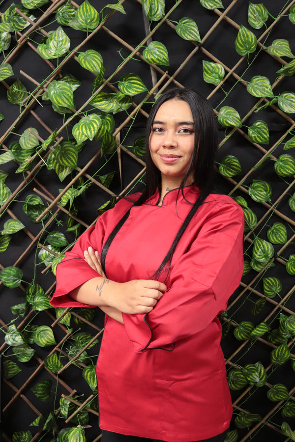 Chaqueta de Chef Manga 3/4 en Gabardina Rojo | Cocina Profesional Unisex