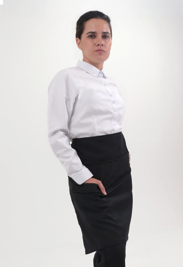 Delantal Media Cintura Antifluido Negro | Uniforme Cocina