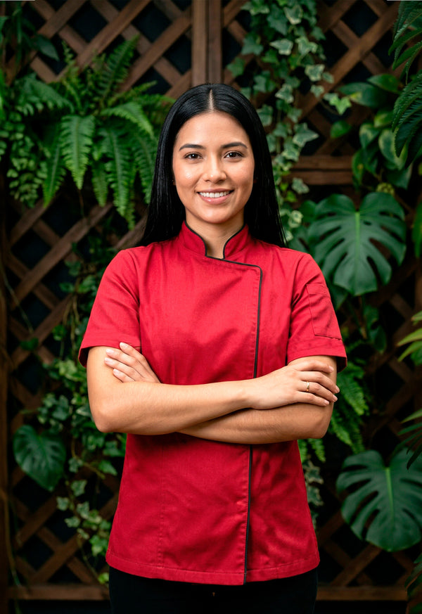 Chaqueta de Chef Manga Corta en Gabardina Rojo | Cocina Profesional