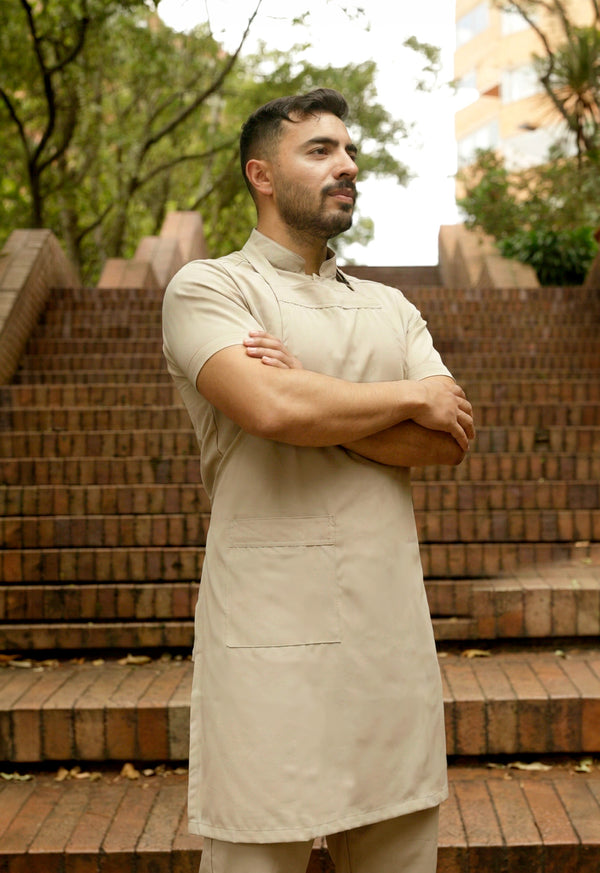 Delantal Peto Antifluido Beige | Uniforme Cocina