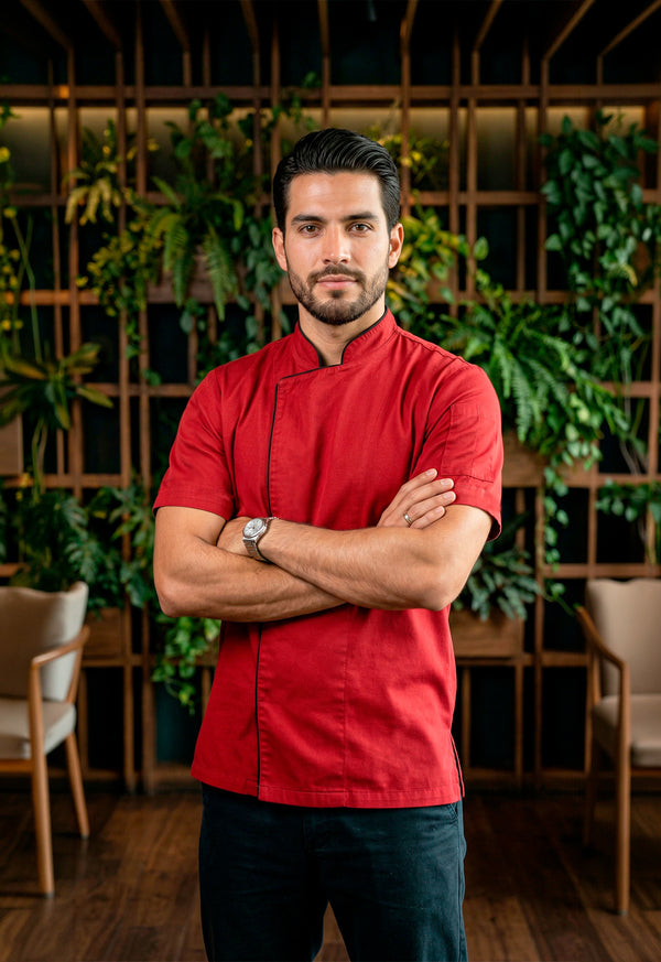 Chaqueta de Chef Manga Corta en Gabardina Rojo | Cocina Profesional