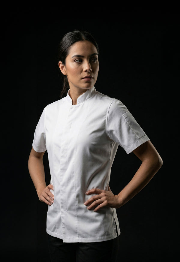 Camisa de Chef Manga Corta en Gabardina Blanco | Cocina Profesional