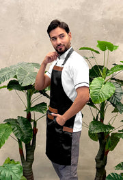 Delantal Peto Dril Negro con Cuerina | Uniforme Cocina