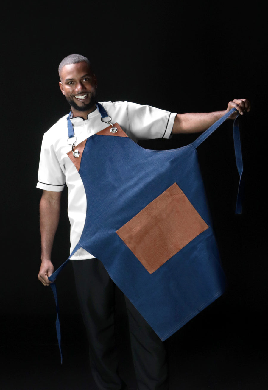 Delantal Jean con Cuerina | Uniforme Cocina