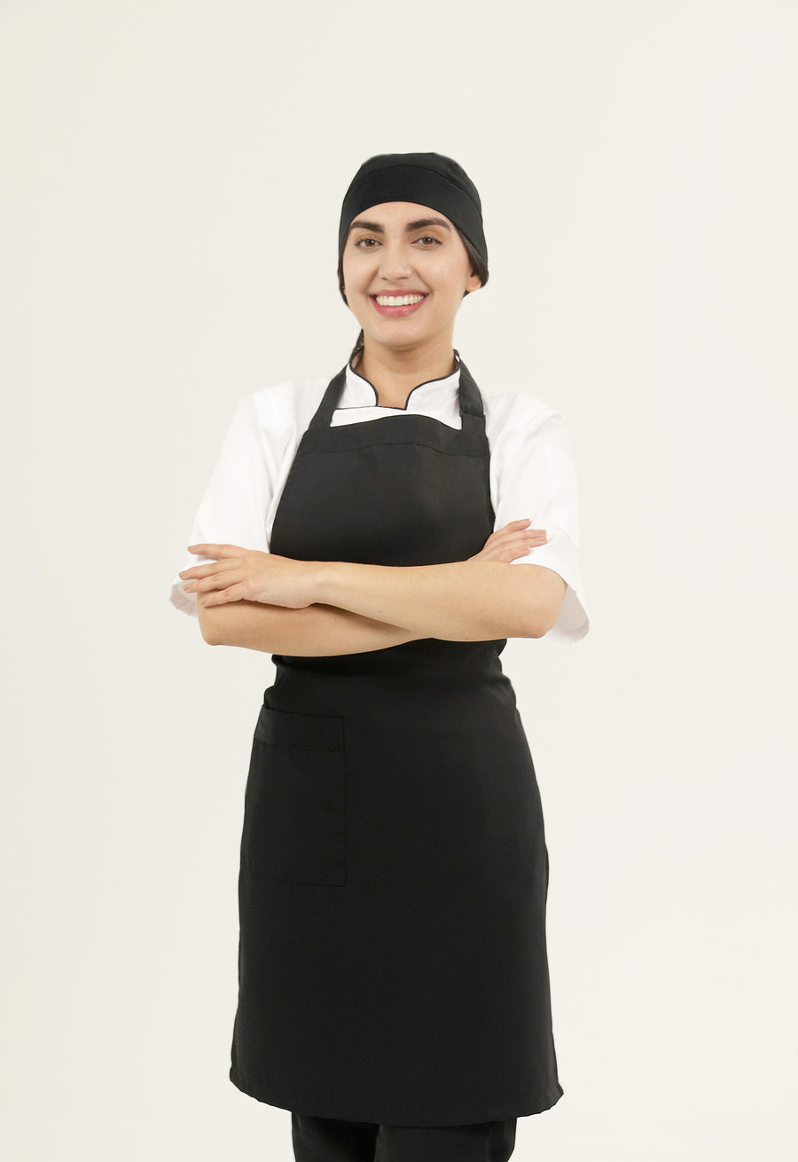 Delantal Peto Antifluido Negro | Uniforme Cocina
