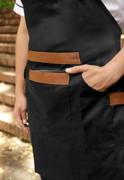 Delantal Peto Dril Negro con Cuerina | Uniforme Cocina