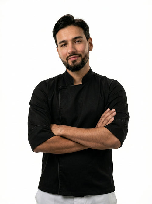 Chaqueta de Chef Manga 3/4 en Gabardina Negro | Cocina Profesional Hombre