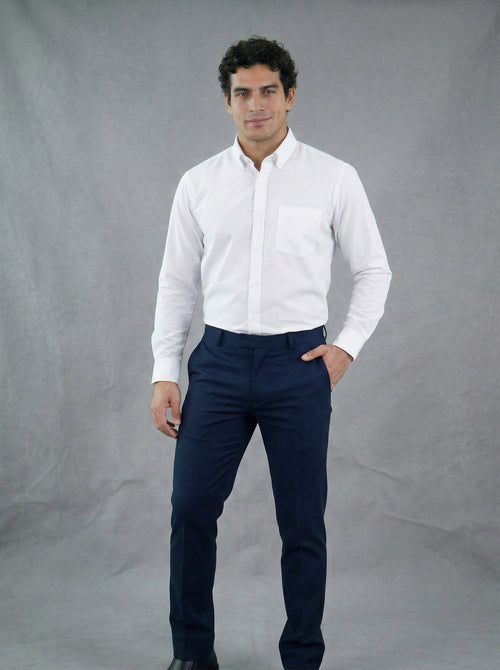 Camisa Formal Blanca Manga Larga y Pantalón Dril Azul Oscuro Hombre | Uniforme Profesional