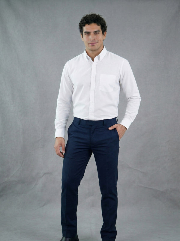 Camisa Formal Blanca Manga Larga y Pantalón Dril Azul Oscuro Hombre | Uniforme Profesional