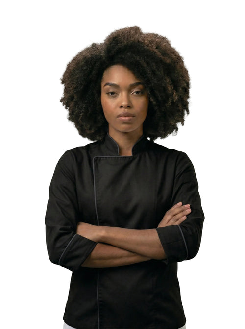 Chaqueta de Chef Manga 3/4 en Gabardina Negro | Cocina Profesional Mujer