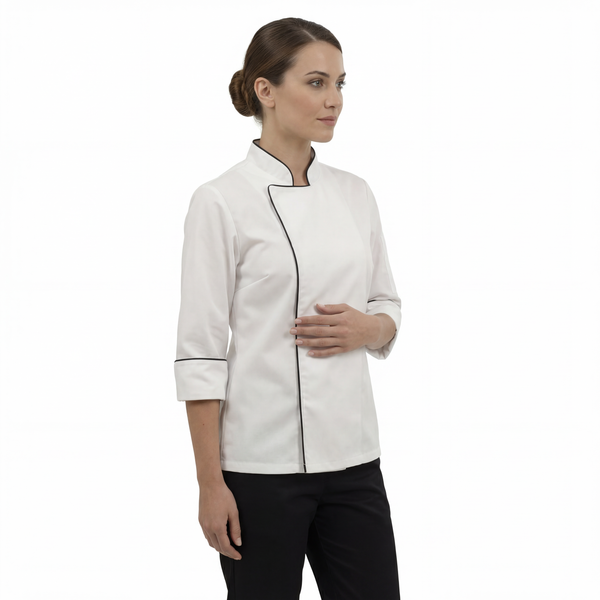 Combo Chef Chaqueta Blanca y Pantalón Negro Mujer | Uniforme Profesional