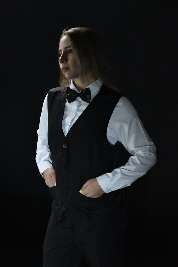 Chaleco Lino Flex Unisex Negro | Uniforme para Meseros