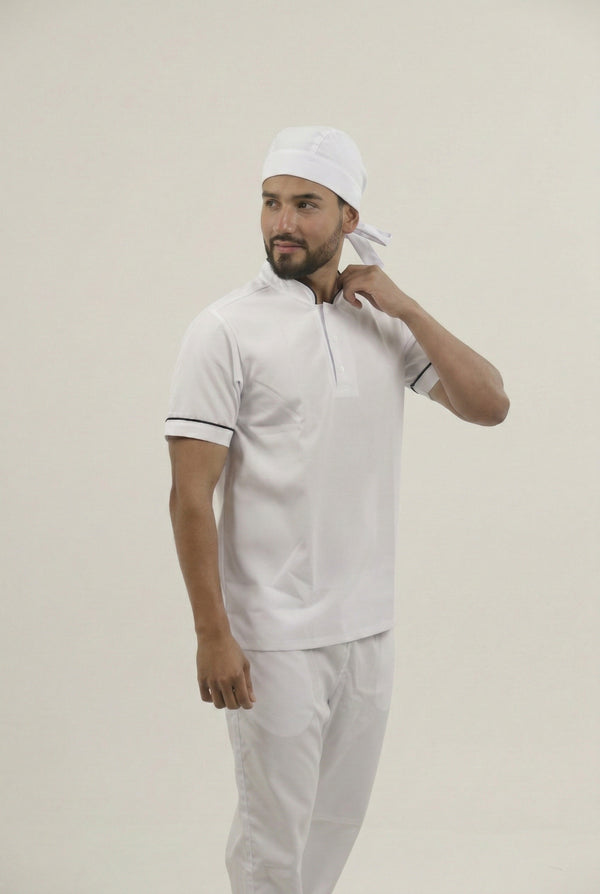 Combo Camisa Antifluido Blanca, Pantalón Antifluido Blanco y Cofia Antifluido Blanca Hombre | Uniforme Profesional