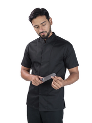 Camisa de Chef Manga Corta en Gabardina Negra | Cocina Profesional