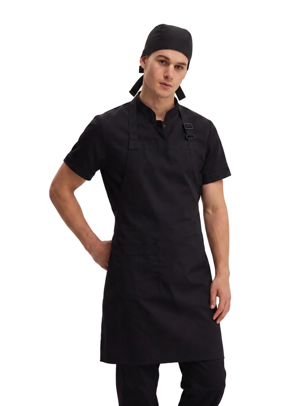 Combo Camisa Antifluido Negra, Pantalón Antifluido Negra, Delantal Antifluido Negro y Cofia Antifluido Negra Hombre | Uniforme Profesional