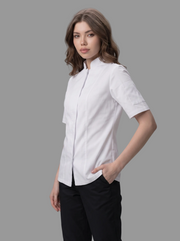 Combo Chef Camisa Gabardina Blanca y Pantalón Antifluido Negro Mujer | Uniforme Profesional