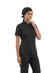 Combo Camisa Antifluido Negra, Pantalón Antifluido Negra y Cofia Antifluido Negra Mujer | Uniforme Profesional