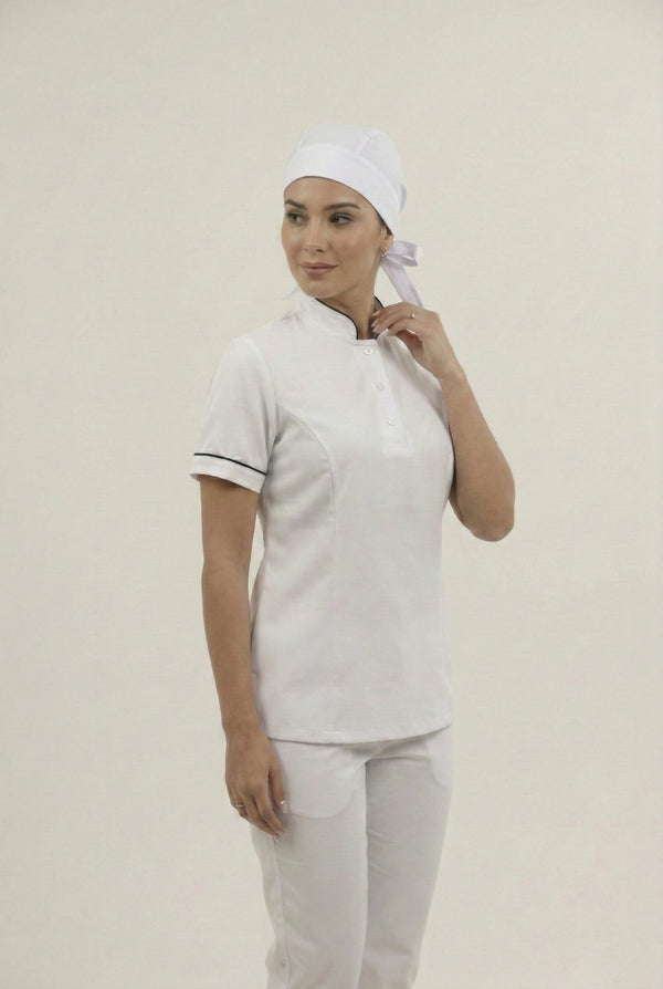 Combo Camisa Antifluido Blanca, Pantalón Antifluido Blanco y Cofia Antifluido Blanca Mujer | Uniforme Profesional