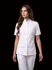 Combo Chef Camisa Gabardina Blanca y Pantalón Antifluido Blanco Mujer | Uniforme Profesional