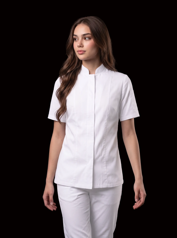 Combo Chef Camisa Gabardina Blanca y Pantalón Antifluido Blanco Mujer | Uniforme Profesional