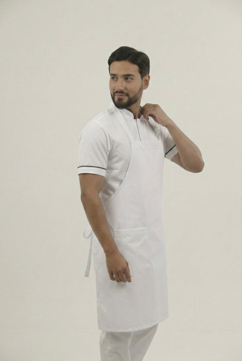 Combo Camisa Antifluido Blanca, Pantalón Antifluido Blanco y Delantal Antifluido Hombre | Uniforme Profesional