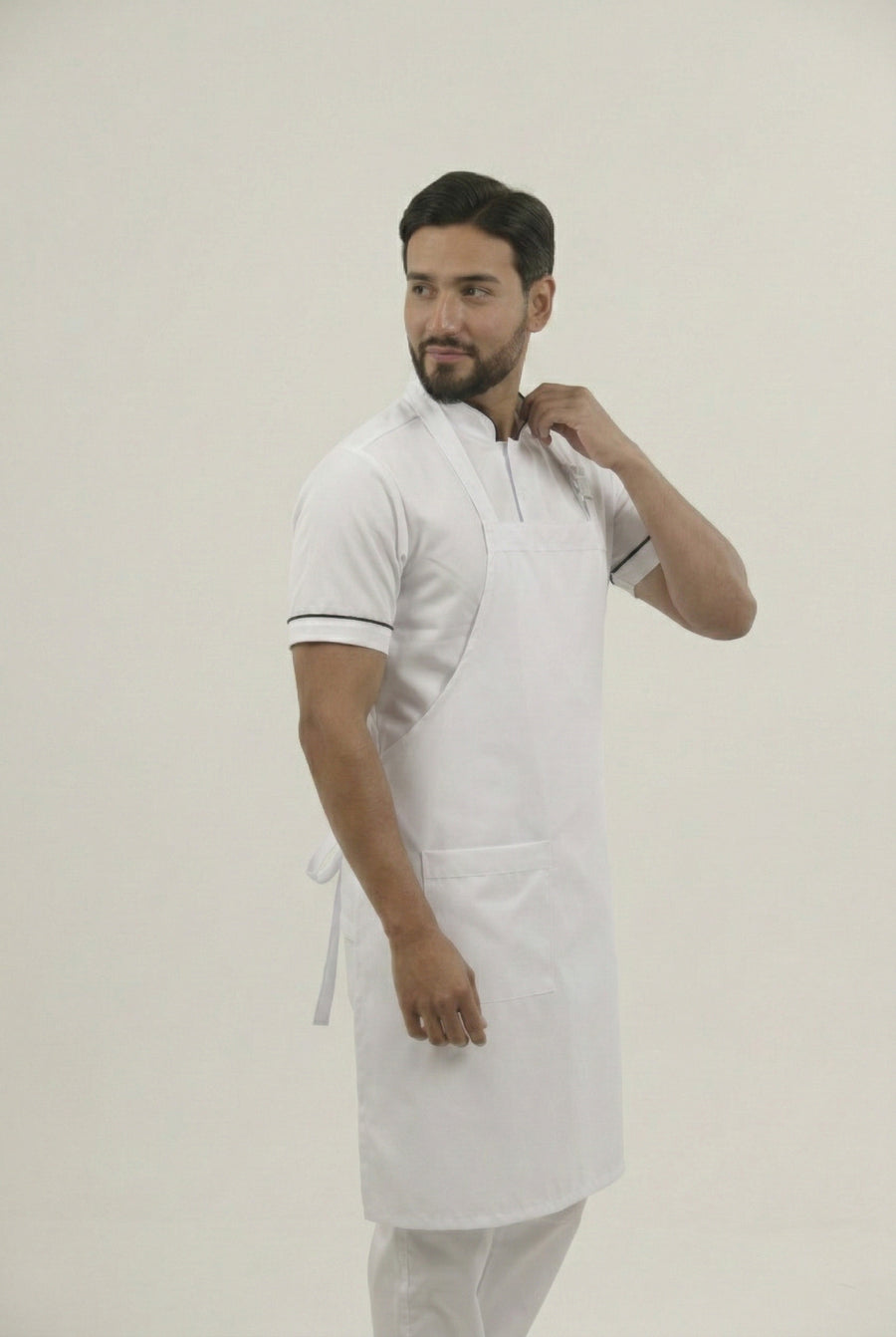 Combo Camisa Antifluido Blanca, Pantalón Antifluido Blanco y Delantal Antifluido Hombre | Uniforme Profesional