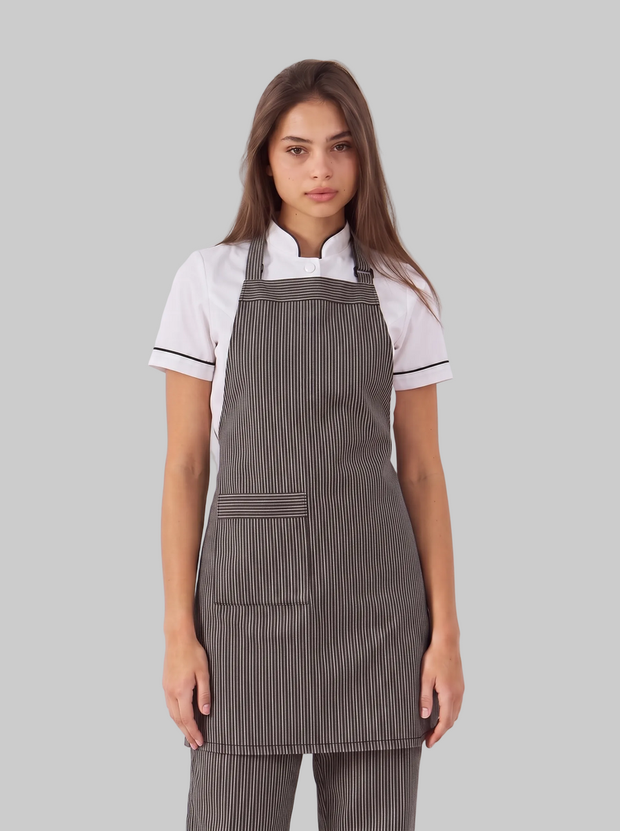 Combo Camisa Antifluido Blanca, Pantalón Antifluido Rayas y Delantal Antifluido Rayas Mujer | Uniforme Profesional