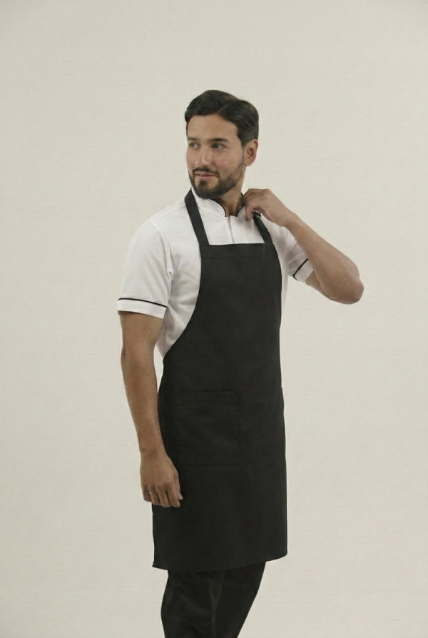 Combo Camisa Antifluido Blanca, Pantalón Antifluido Negro y Delantal Antifluido Negro Hombre | Uniforme Profesional