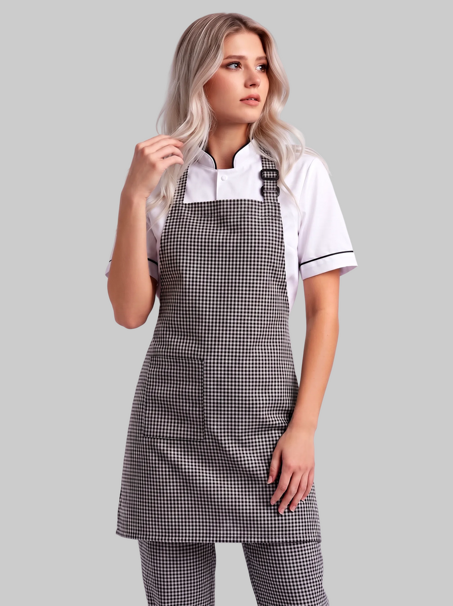 Combo Camisa Antifluido Blanca, Pantalón Antifluido Gallineto y Delantal Antifluido Gallineto Mujer | Uniforme Profesional