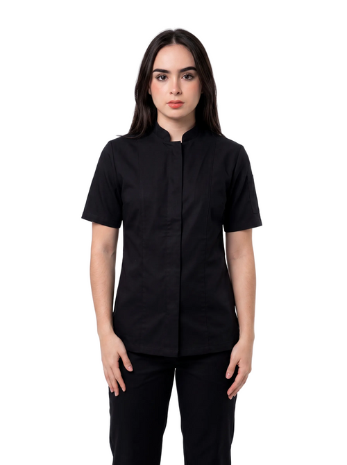 Combo Chef Camisa Gabardina Negra y Pantalón Antifluido Negro Mujer| Uniforme Profesional