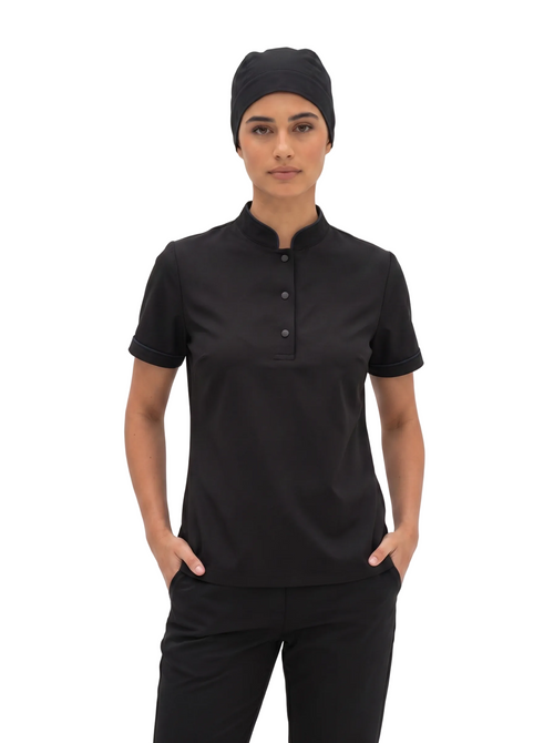 Combo Camisa Antifluido Negra, Pantalón Antifluido Negra y Cofia Antifluido Negra Mujer | Uniforme Profesional