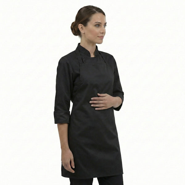 COMBO CHEF CHAQUETA NEGRA, PANTALÓN NEGRO Y DELANTAL NEGRO DAMA