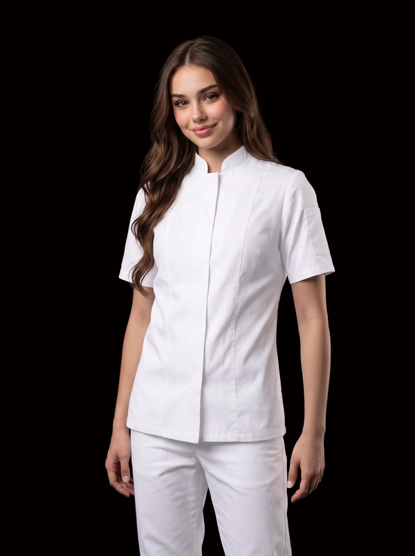 Combo Chef Camisa Gabardina Blanca y Pantalón Antifluido Blanco Mujer | Uniforme Profesional